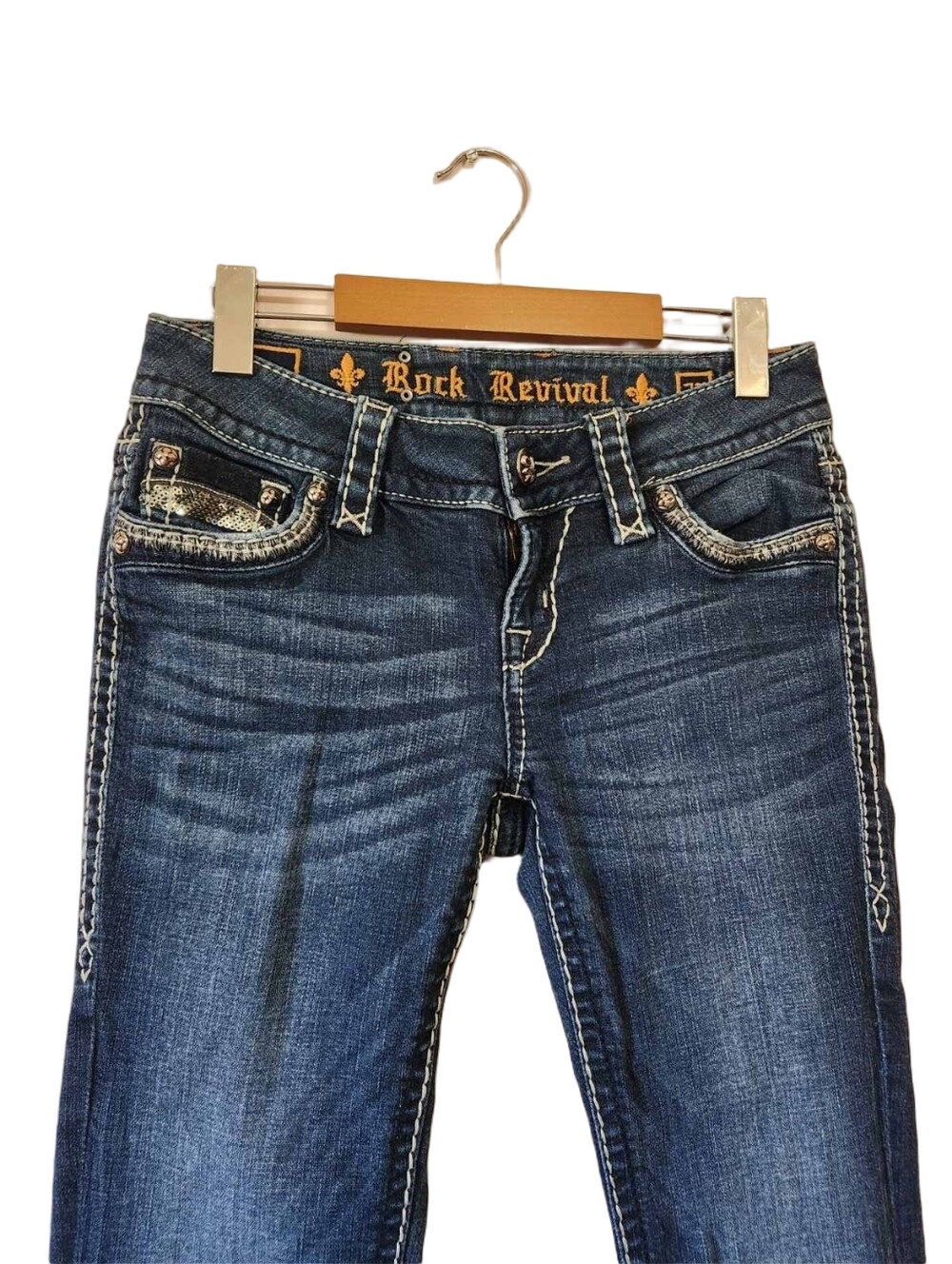 Rock Revival Roux B400 Bootcut Jeans Y2K McBling Sequin Fleur-De-Lis Sz 27 - Picture 4 of 15